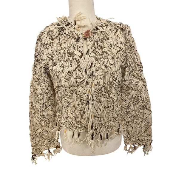 Sandy Starkman Crochet Fringe Beaded Boho Jacket - Picture 1 of 9